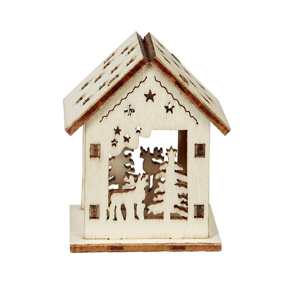 Maison de No&euml;l ajourée motif et inscription à décorer en bois x2