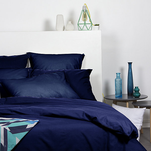 Lot de 2 taies d'oreiller 50x70 cm polyester microfibre LAGO bleu marine