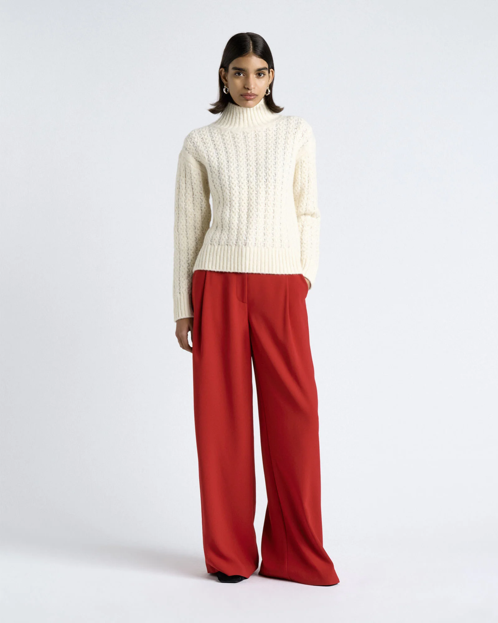 Merino Alpaca Blend Cable Turtle Neck Knit