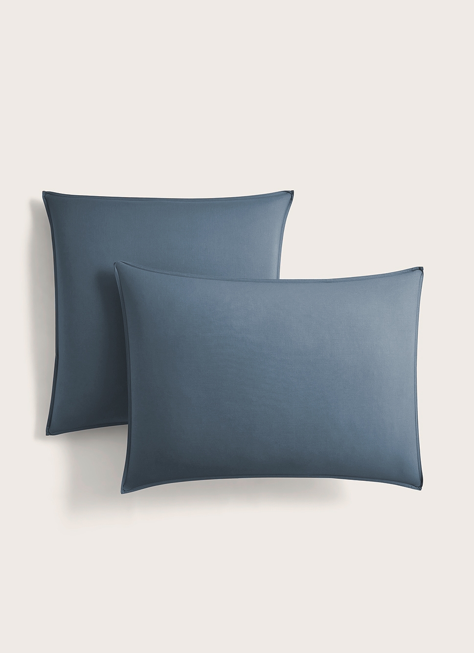 TAIE D'OREILLER UNIE EN COTON LAVÉ BIO GRIS BLEU