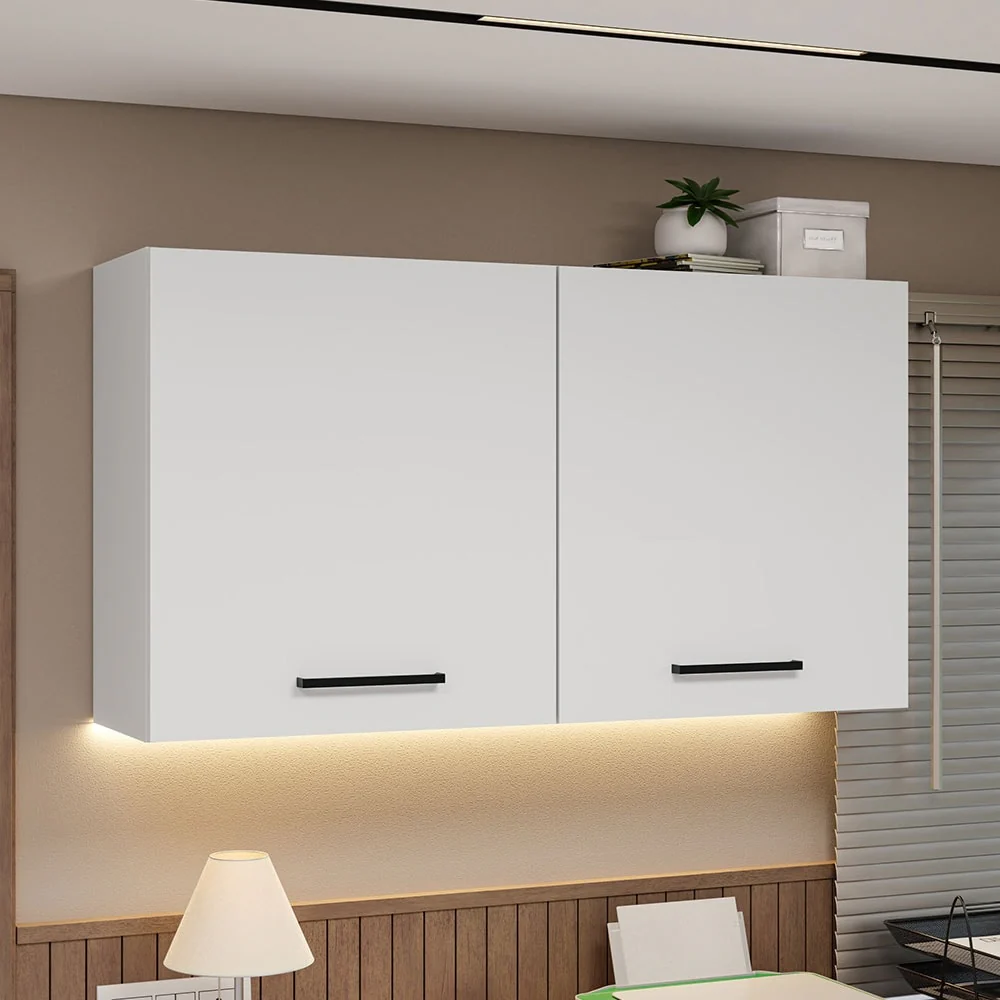 Madesa Office Storage Cabinet with 2 Doors Wooden Organization Unit for Office Supplies, Documents, Files, Home Office - White