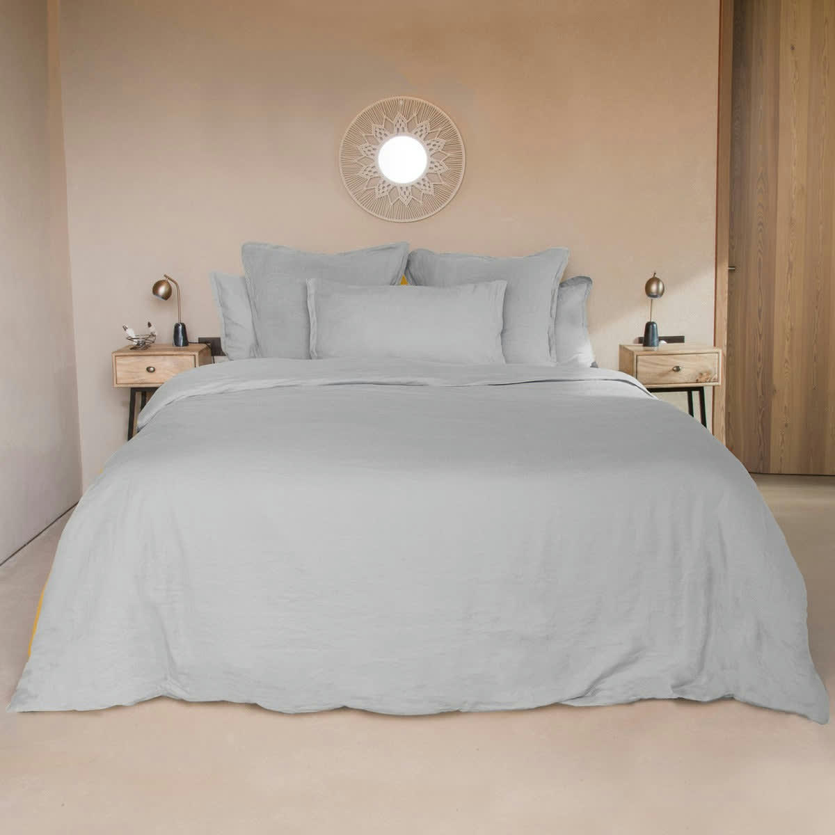 HORTENSE - Drap housse lin lavé  160x200x30 gris perle