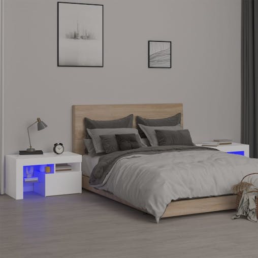 NNEVL Bedside Cabinets 2 pcs with LED Lights White 70x36.5x40 cm