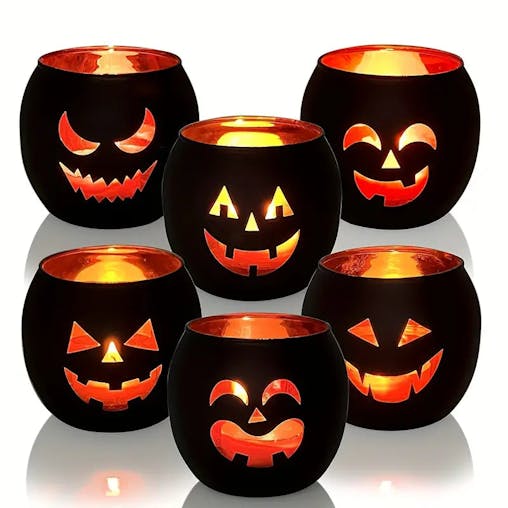 NNETM 6-Piece Table Centerpiece Set &ndash; Black & Gold Glass Candle Holders
