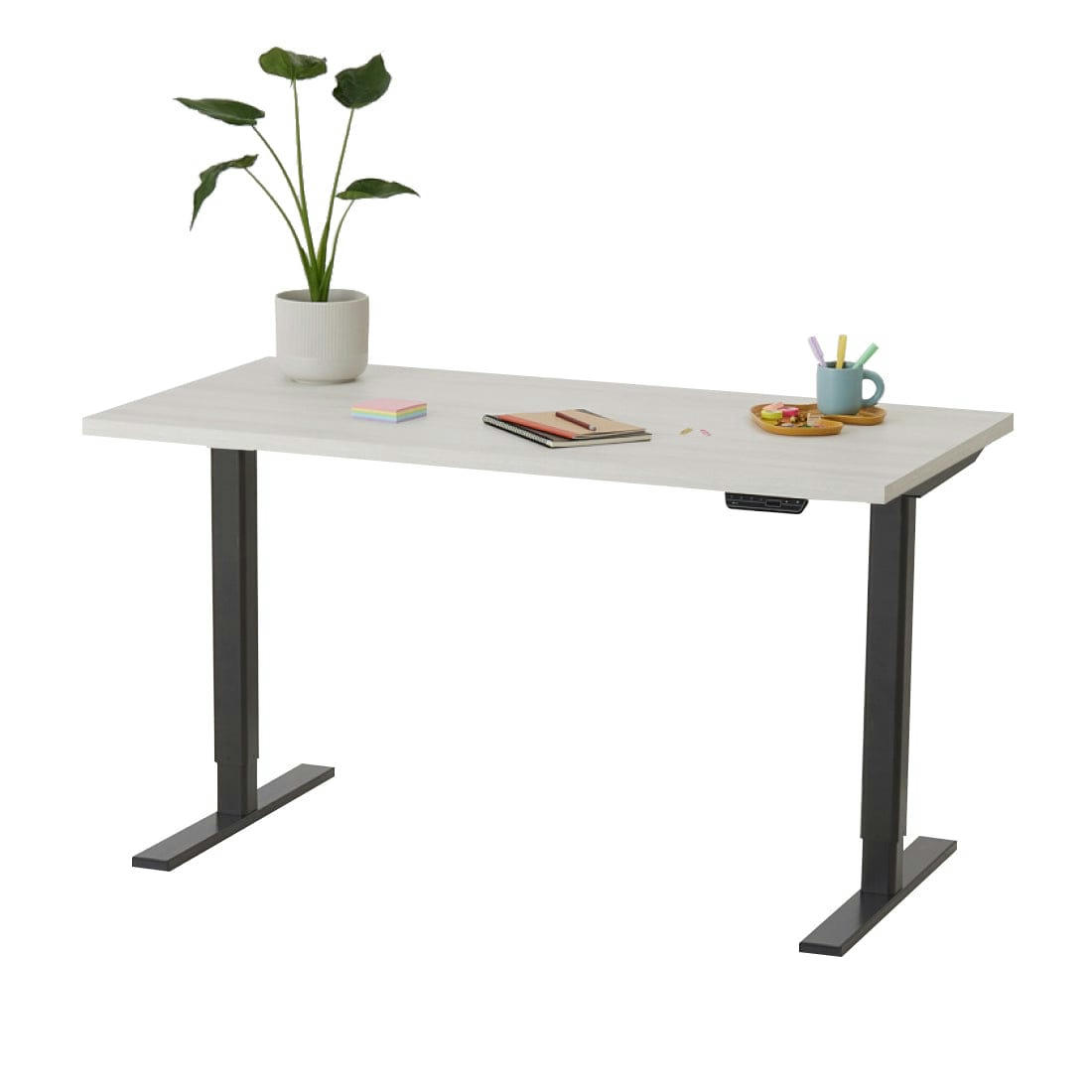 ELEVA PREMIUM - Bureau assis debout effet bois blanc 180x80x3cm