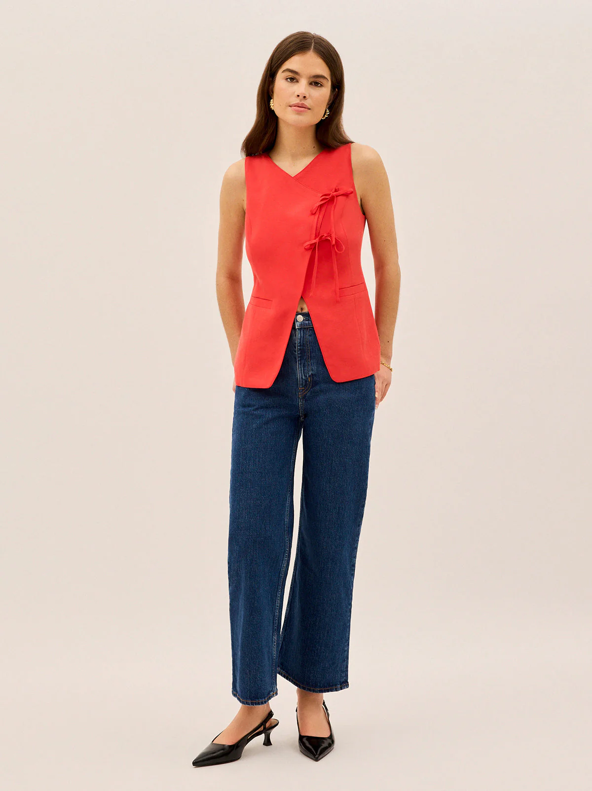 Lea Red Tie Front Waistcoat
