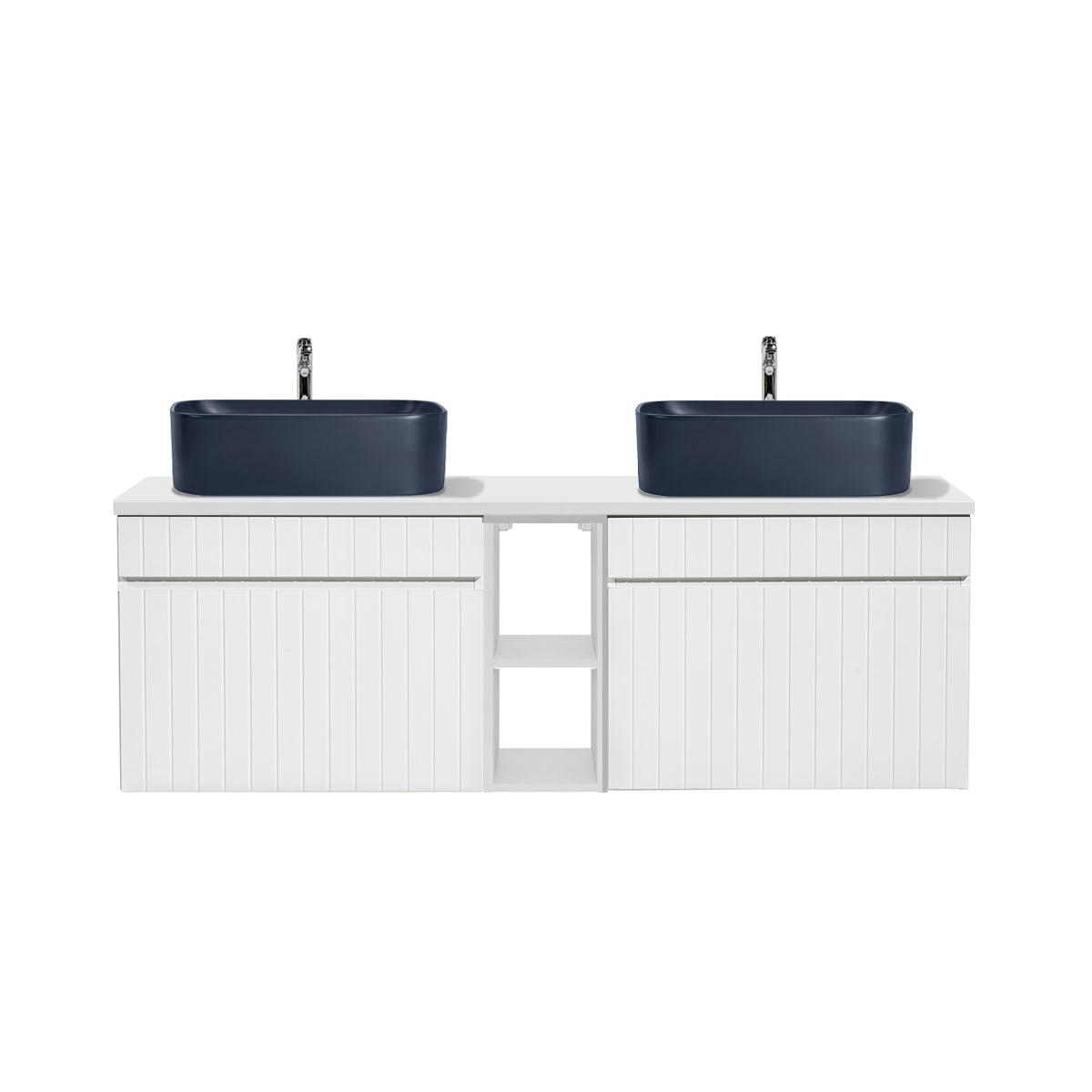- Meuble double vasque 140cm 2 niches blanc et bleu
