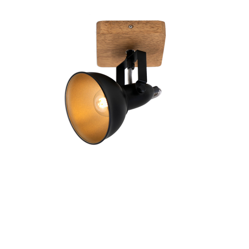 Spot avec base en bois noir et or E14 25 W BRILONER