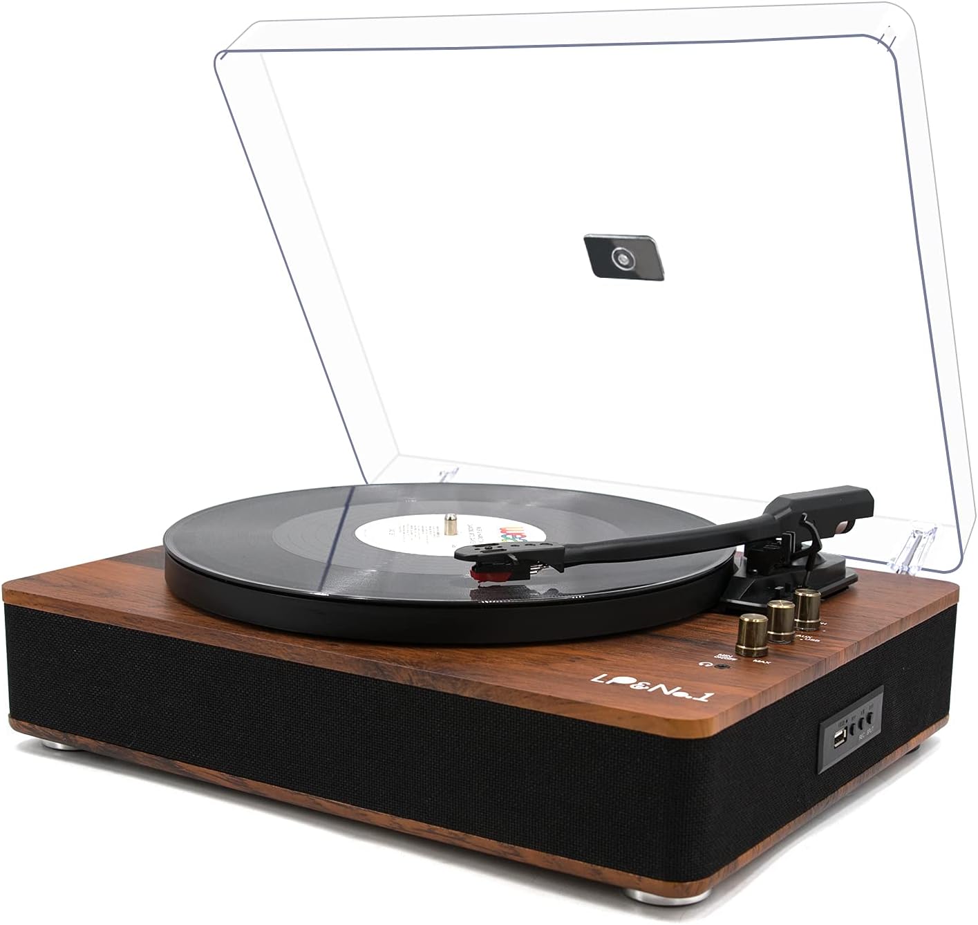 LP&NO.1 Record Player Turntable with Built-in Speakers and USB Play&Recording Belt-Driven Vintage Phonograph Record Player 3 Speed for Entertainment and Home Decoration（Mahogany Wood）