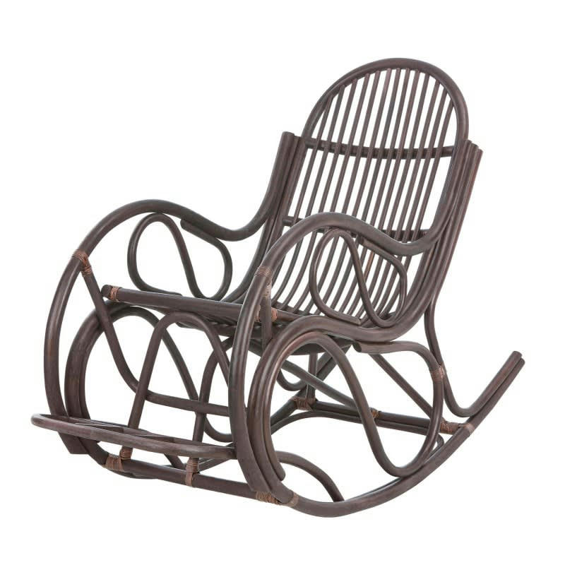 SOFIA - Rocking chair en rotin vintage marron