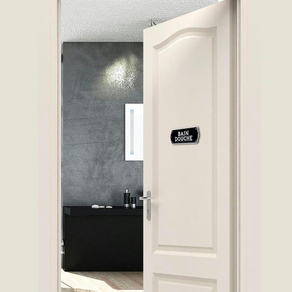 BAIN DOUCHE - Plaque de porte bain douche en métal 19x7,5cm