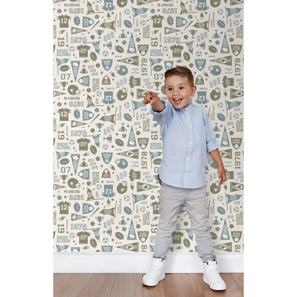 ESTAhome behang sportthema groen en blauw - 50 x 900 cm