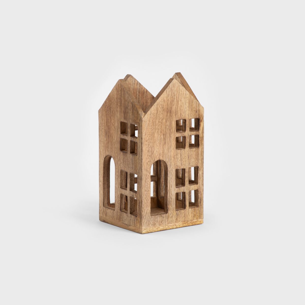 Lampion MANGOS domek z drewna mango 16,5x30 cm