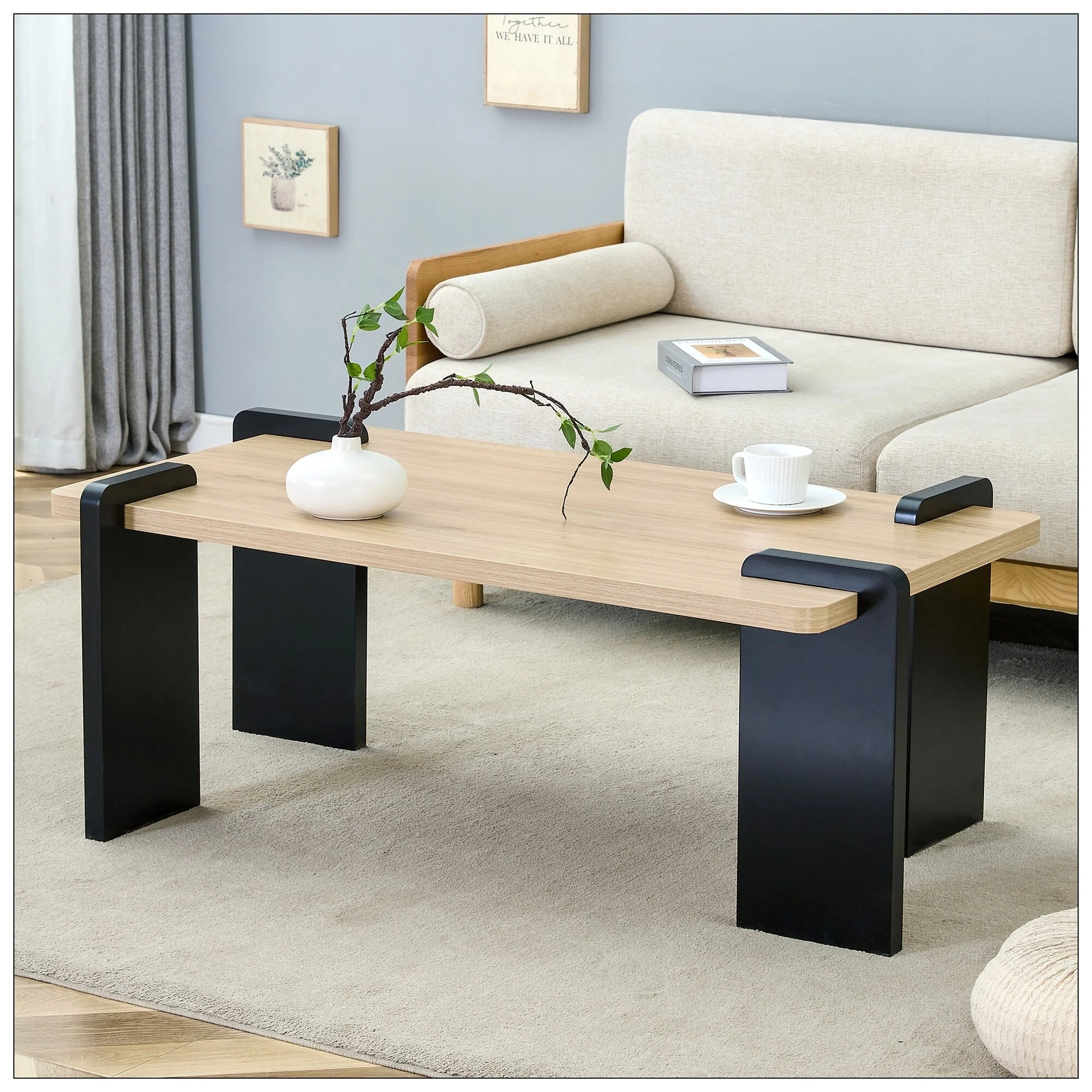 Natural wood -colored MDF coffee table for modern minimalist living rooms