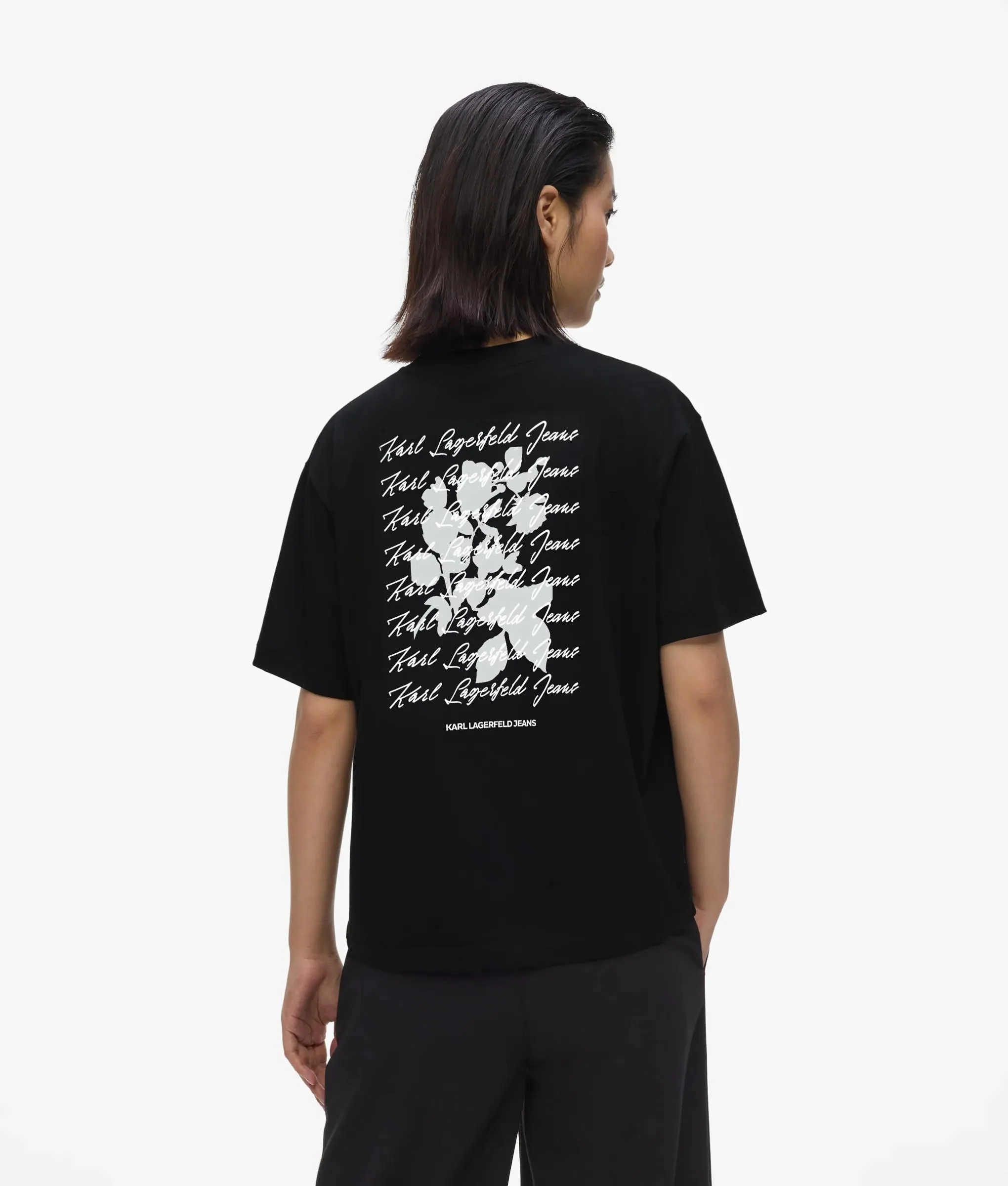T-shirt floqué à fleurs, coupe droite
