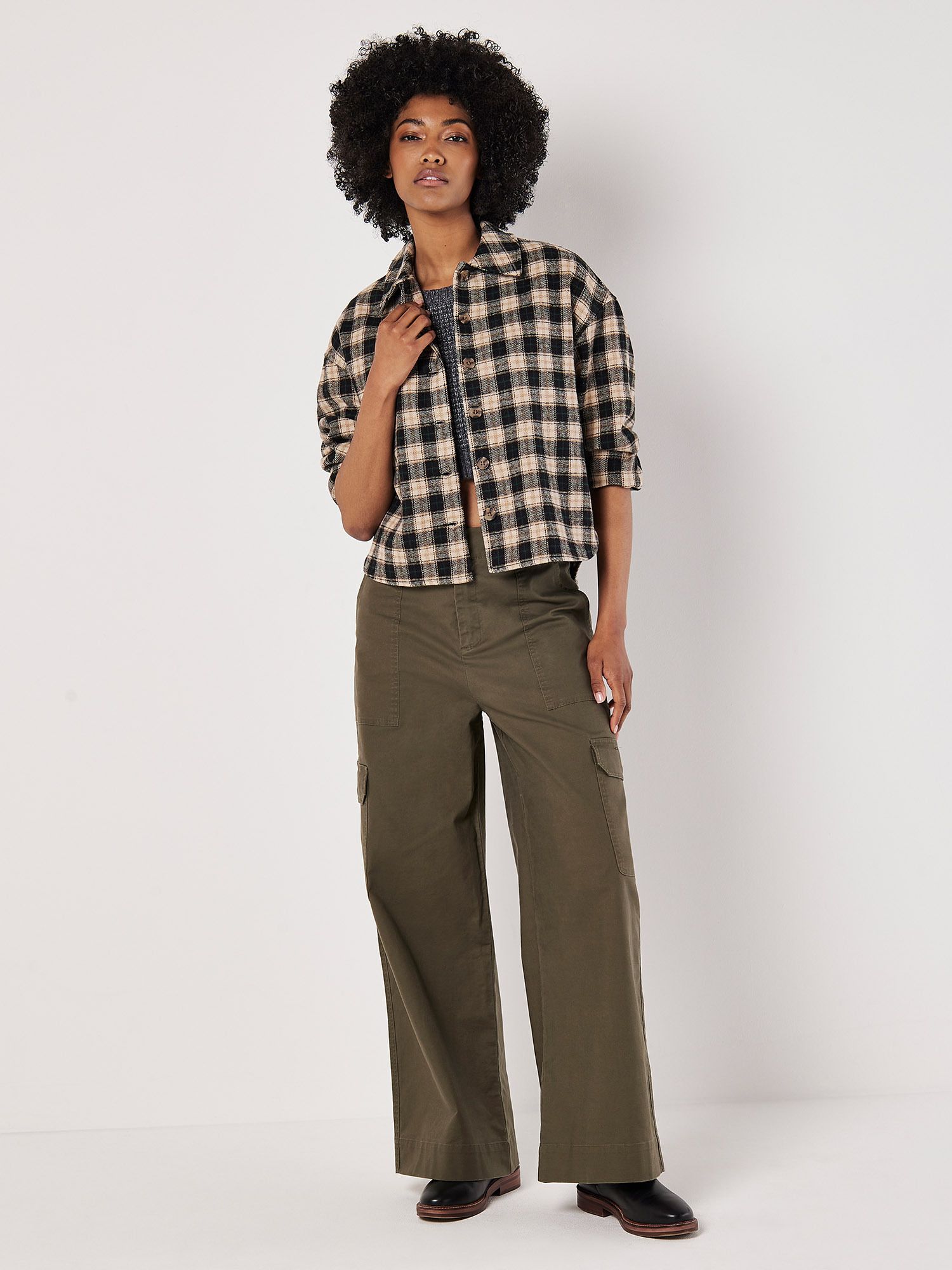 Apricot Cropped Check Shacket