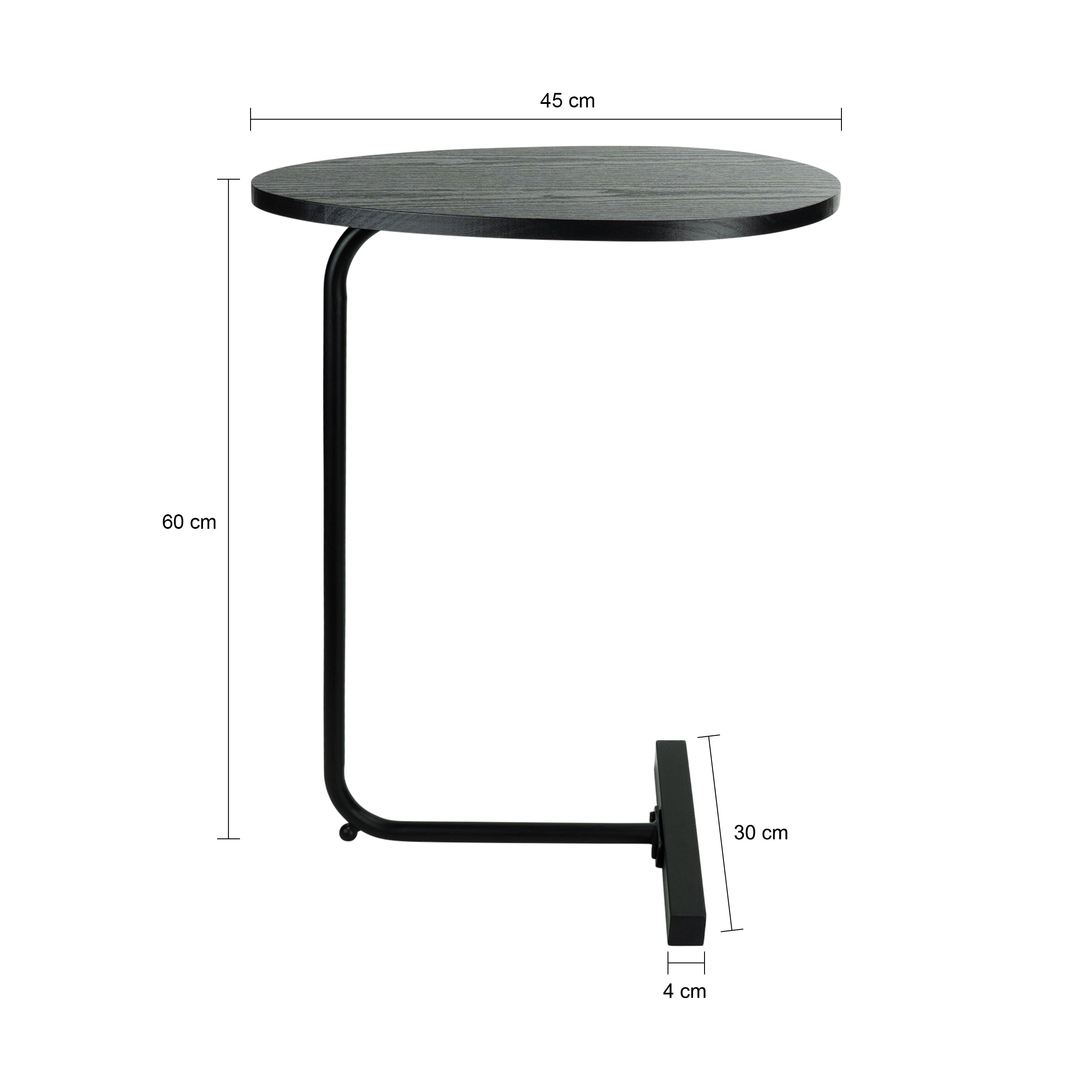 QUVIO Bijzettafel ovaal - 30 x 45 x 60 cm - Zwart