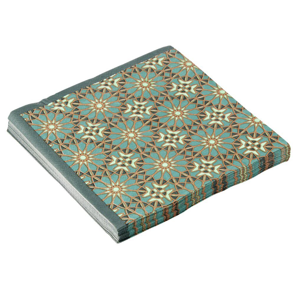 Serviette papier x20 carrée New Mirage arabesque vert et doré 33x33cm