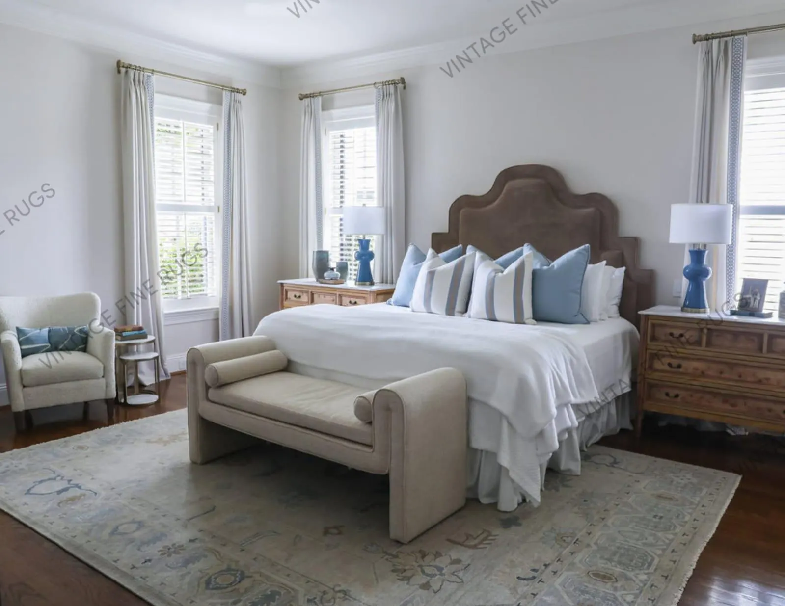 Large Light Blue and Beige Wool Oushak Rug Hand Knotted Traditional Oriental Area Carpet Elegant Bedroom and Living Room Handmade Floor Rug