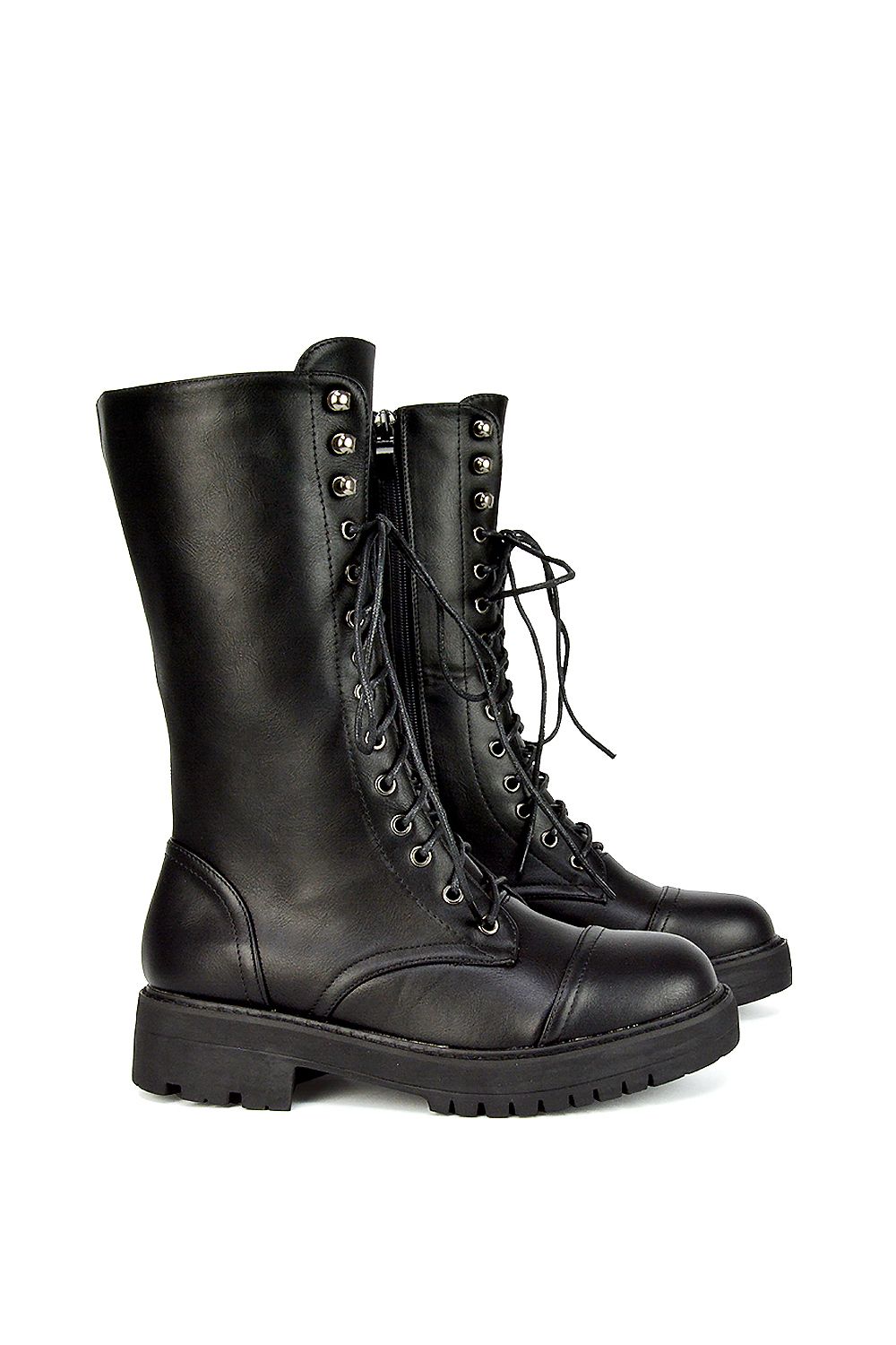 XY London Vera' Mid-Calf Combat Heeled Ankle Boots