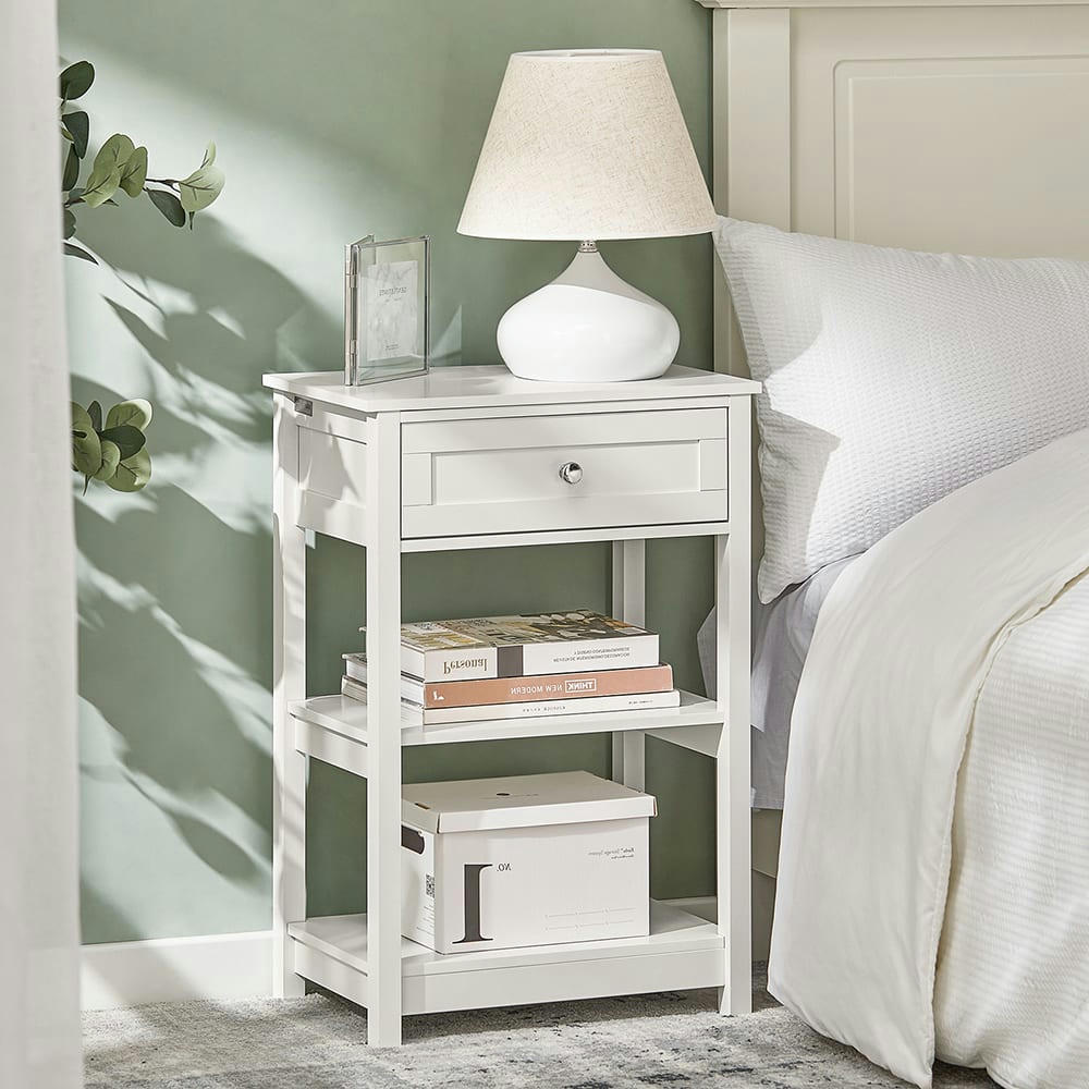 - Table de chevet 1 tiroir en bois blanc