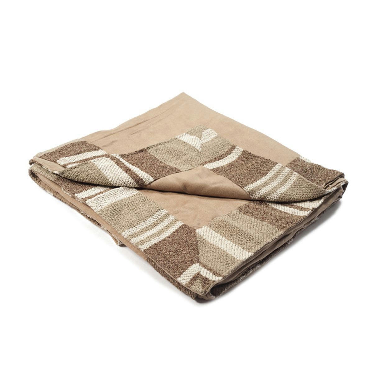 KANSAS - Plaid en suédine à rayures beige 150x150