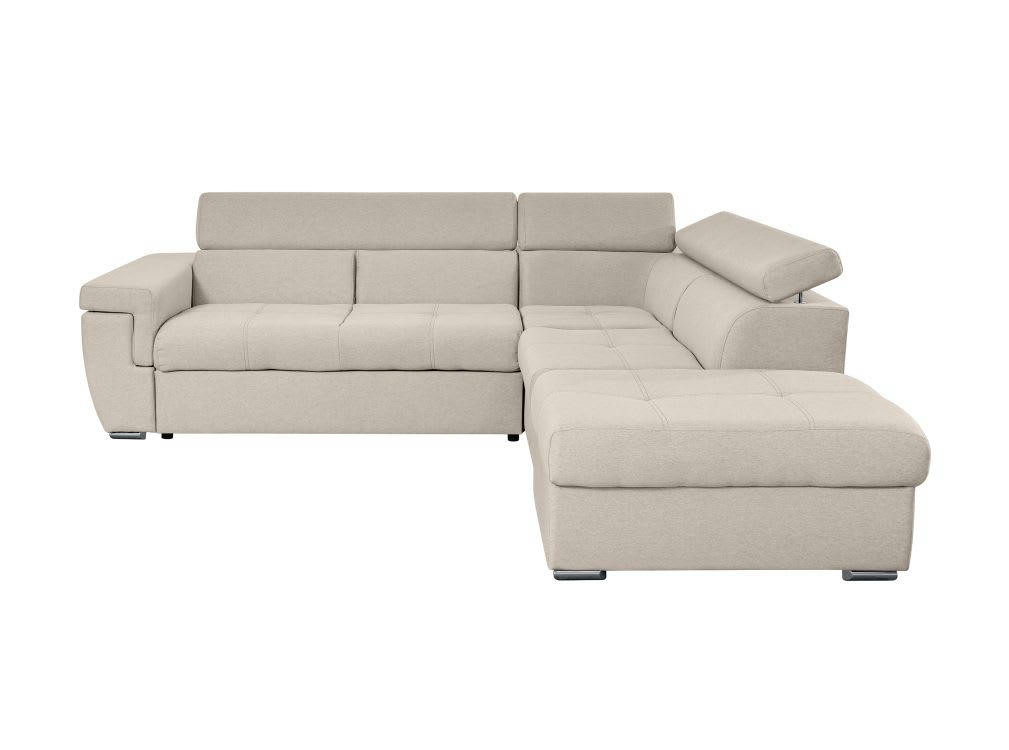 INAYA - Canapé d'angle droit 5 places convertible en tissu - Beige