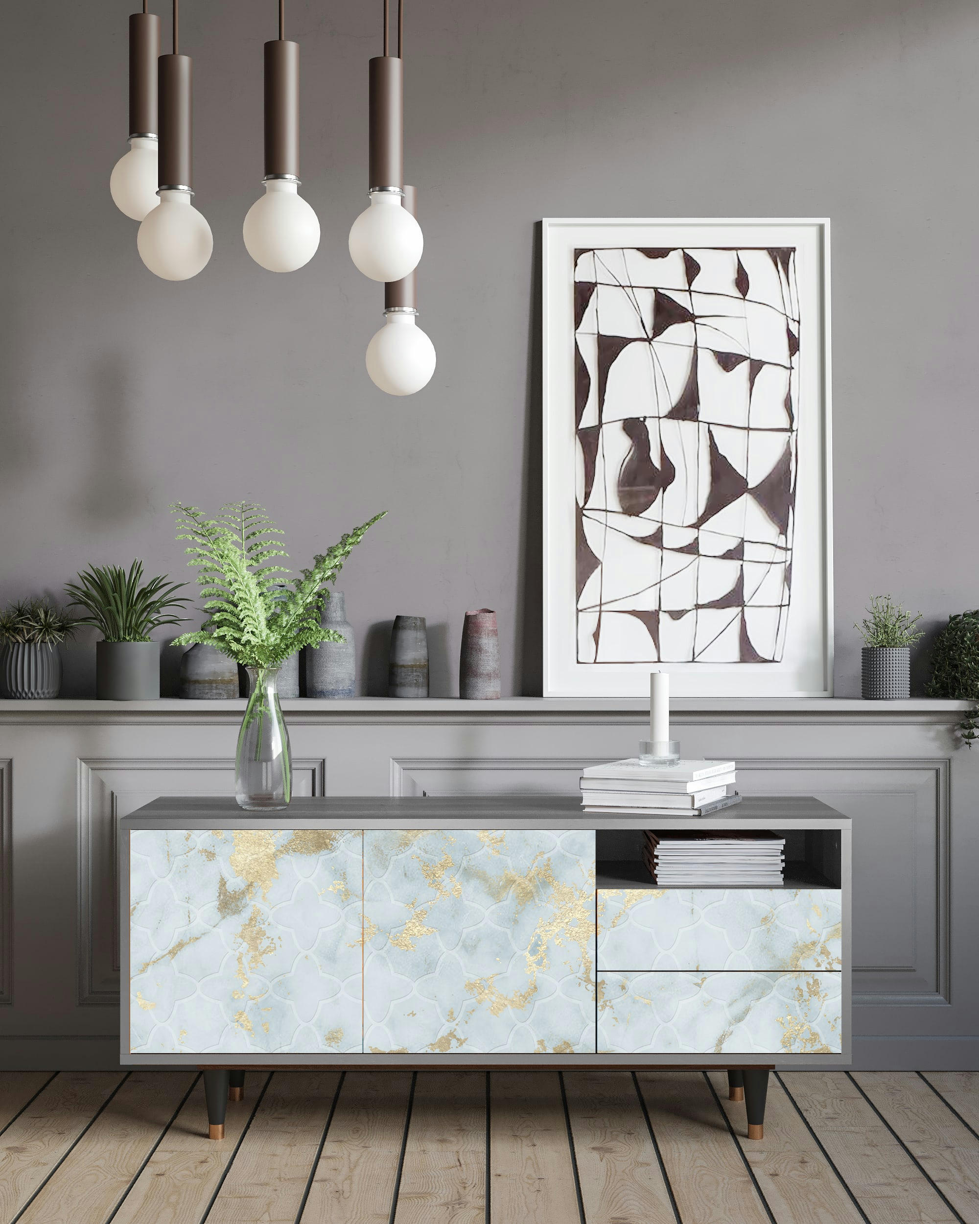 GOLDEN WAVES - Meuble TV  blanc clair 2 tiroirs et 2 portes L 125 cm