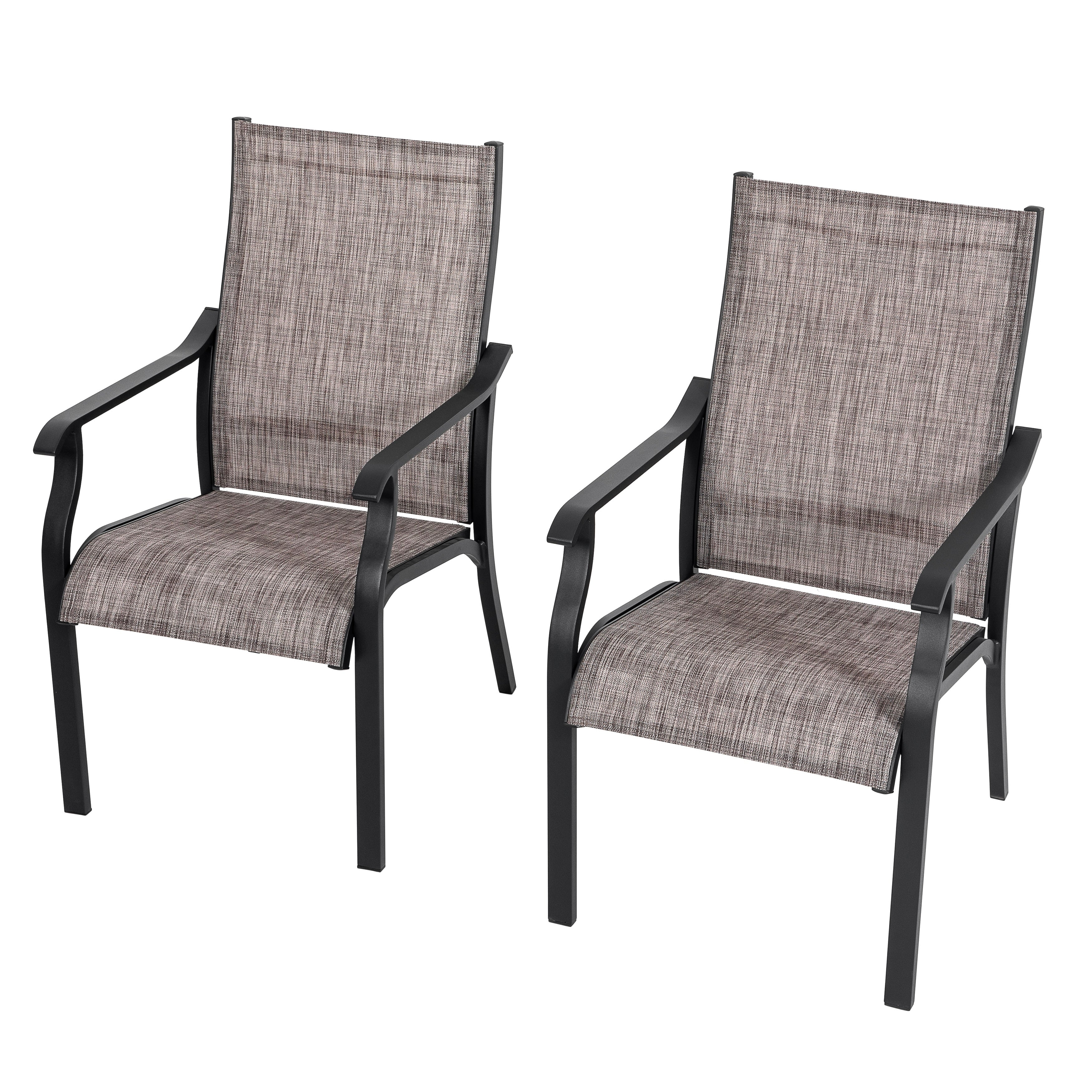 Outdoor 2-Piece Textilene Dining Chairs with Aluminum Frame, Grayish Brown