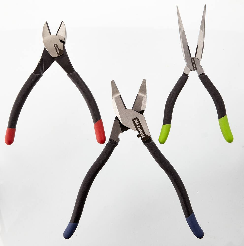 MAXIMUM Pliers Set, High-Quality Forged Tool Steel, Soft Vinyl Grip, Colour Coded Tips, 3-pc