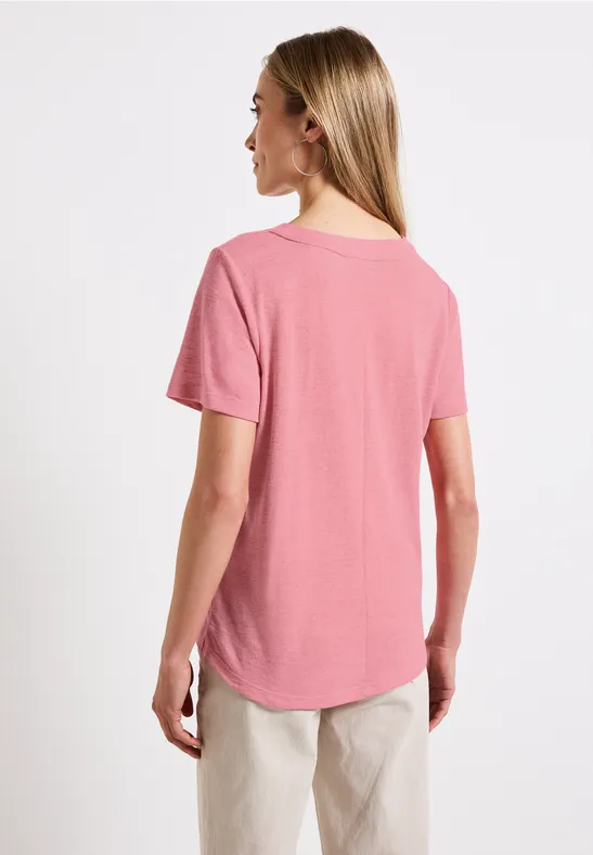 V-Neck Shirt in Leinen-Optik