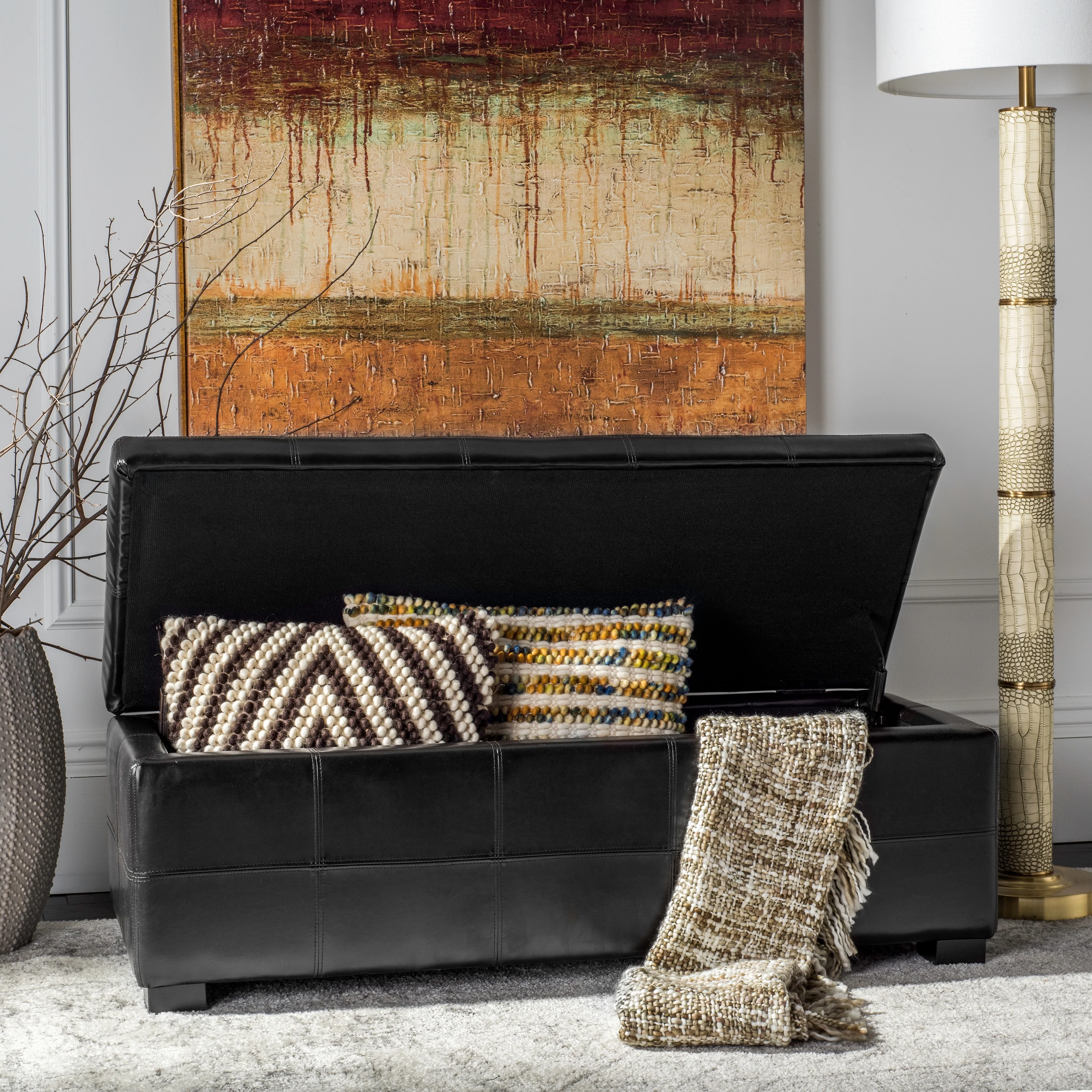 SAFAVIEH Harper Tufted Brown Bicast-Leather Large Storage Bench - 46.9 x 18.3 x 16.7 - 47Wx18Dx17H