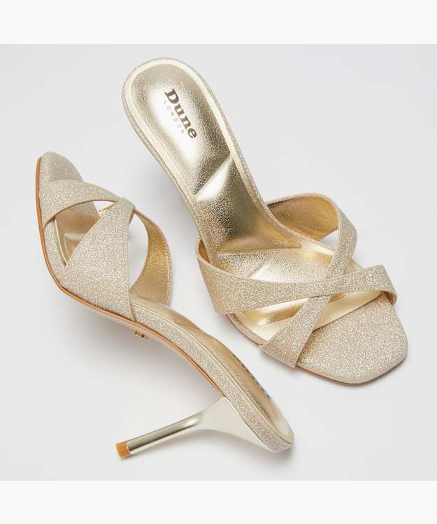 Mavina Gold - Glittered Canvas Heeled Mules