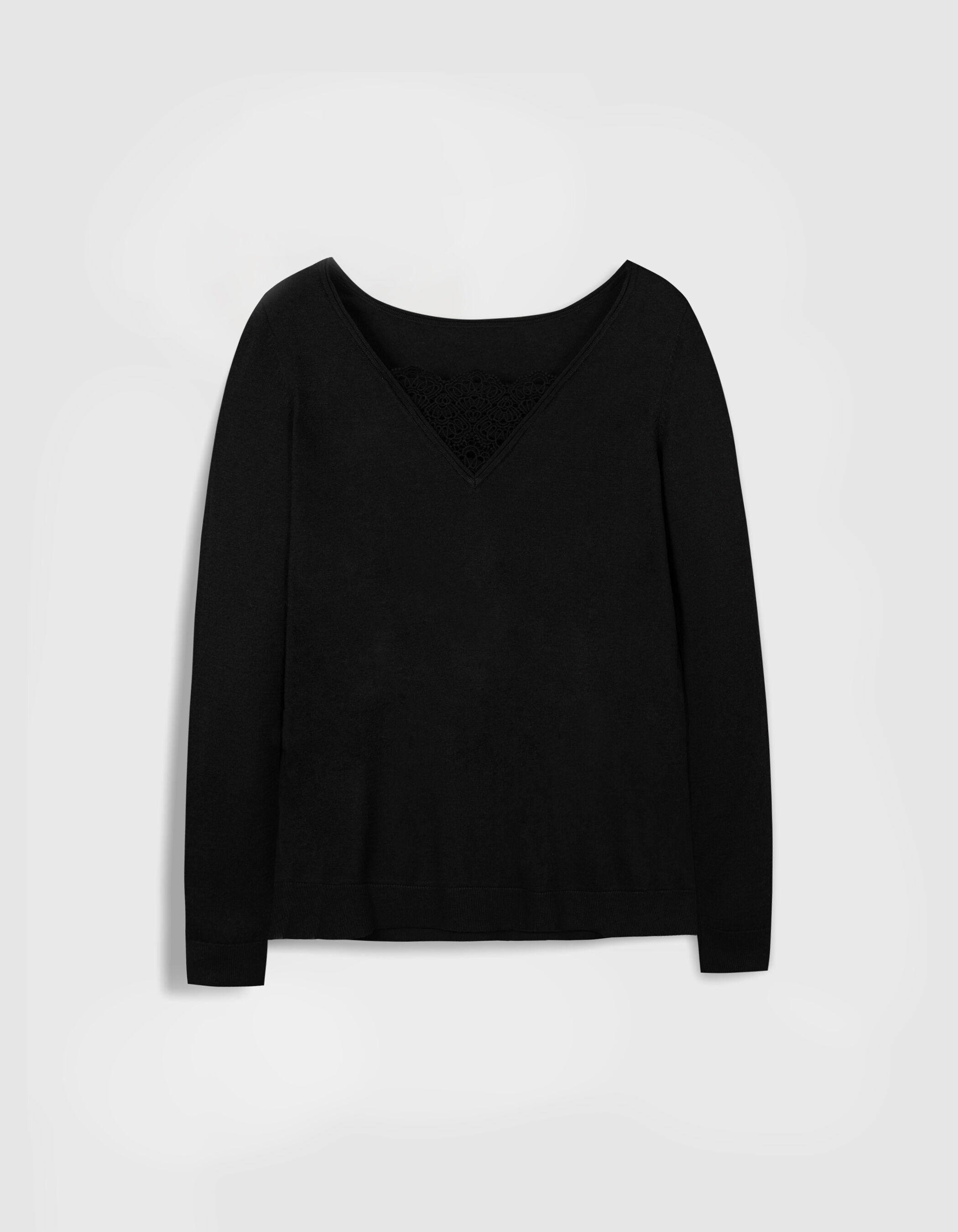Pull noir tricot fin découpe dentelle dos Femme