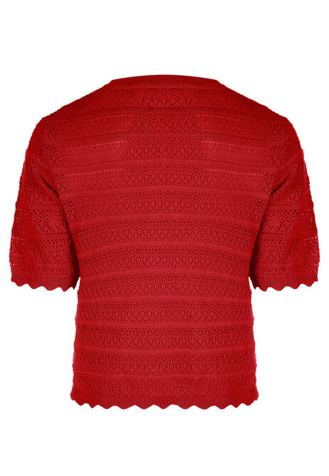 Womens Red Pointelle Cotton Cardigan