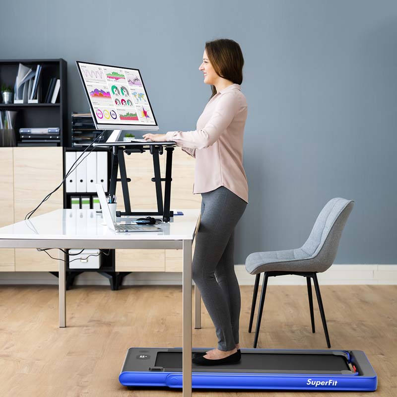 2 in 1 Folding Treadmill, 2.25HP Under Desk Electric Treadmill, Portable Walking Running Machine with Dual Display  Smart App Control(Blue)
