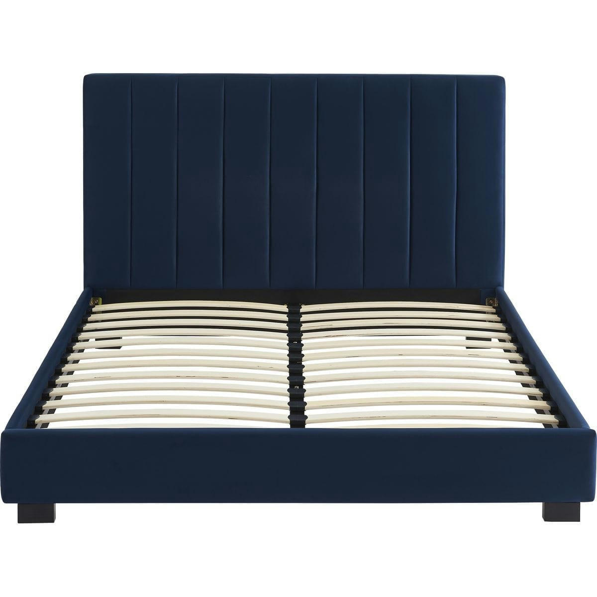 WILLIAM - Lit adulte avec tête de lit capitonnée en velours bleu nuit 140x190