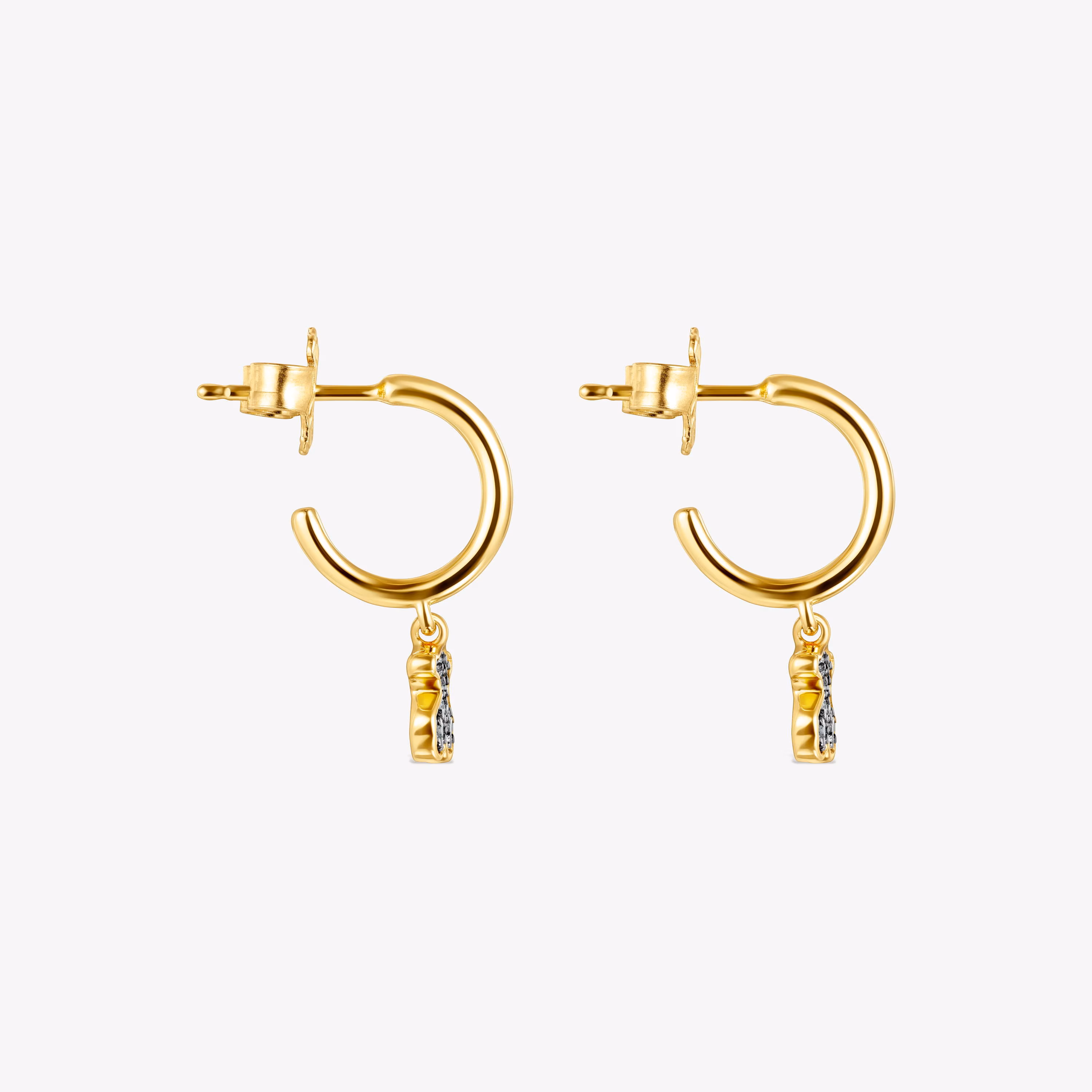 Pendientes aro cortos oso con baño de oro 18 kt sobre plata y diamantes Nocturne
