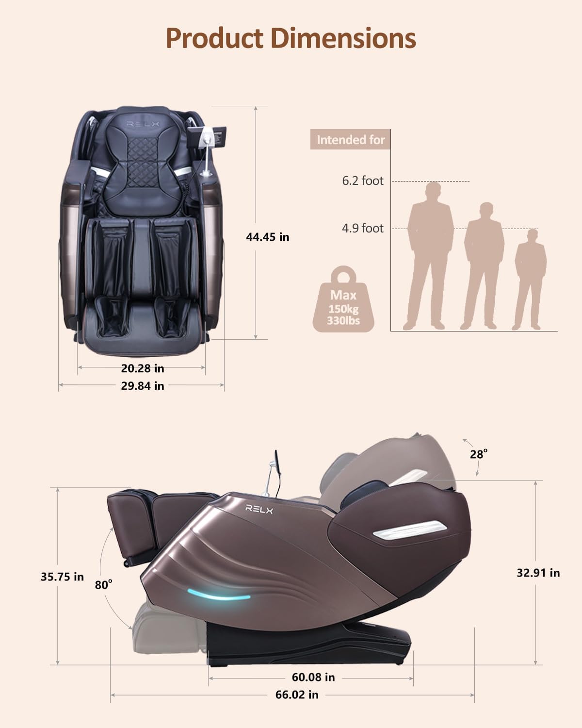 RELX Massage Chair Full Body, 20 Modes Zero Gravity SL-Track Shiatsu Massage Chair Built-in Heat System, Airbag Massage with Body Scan, Deep Yoga Stretch, Calfrest Extension and AI Control(Brown)