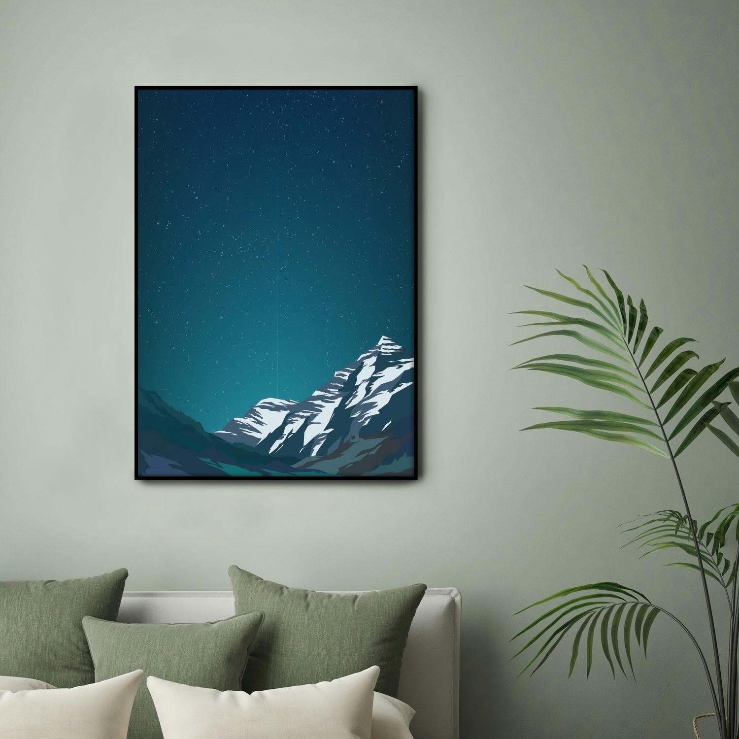 MONTAÑA - Affiche avec cadre noir - Illustration Montagnes enneigées - 50x70