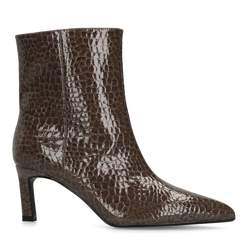 Manfield Donkergrijze lak enkellaarsjes met hak