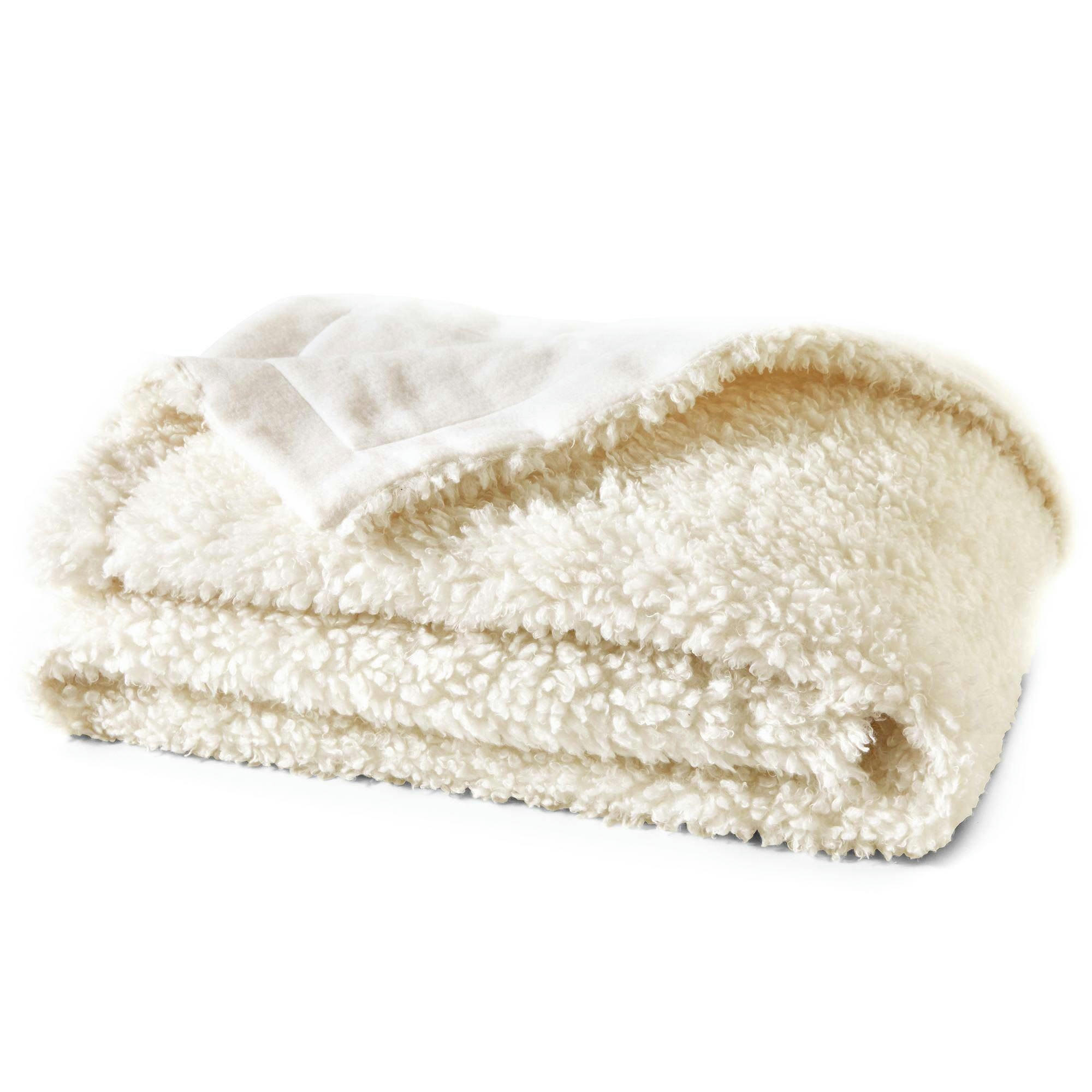 MOUTON - Plaid 130x170 blanc écru en polyester