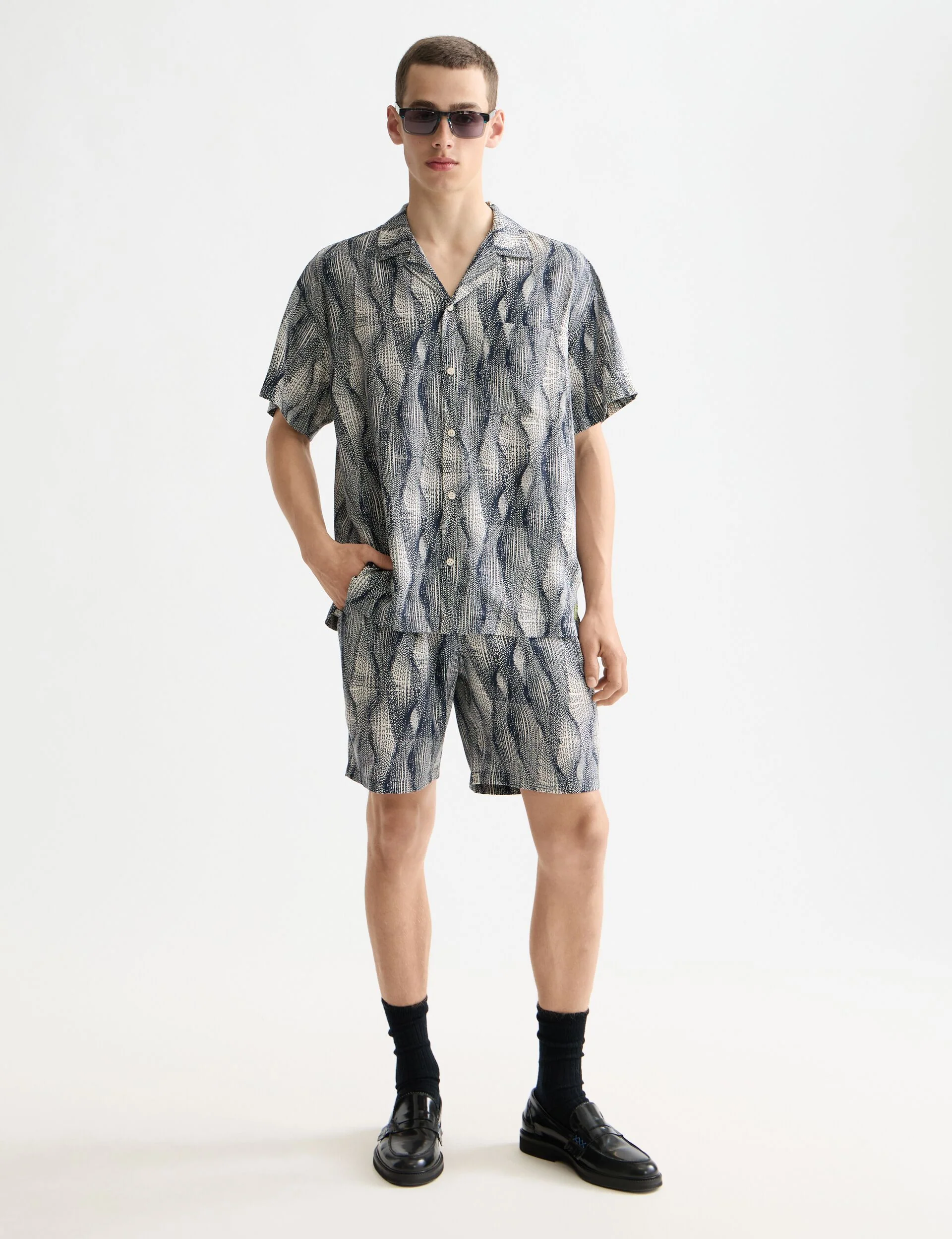 Printed short-sleeved tencel shirt