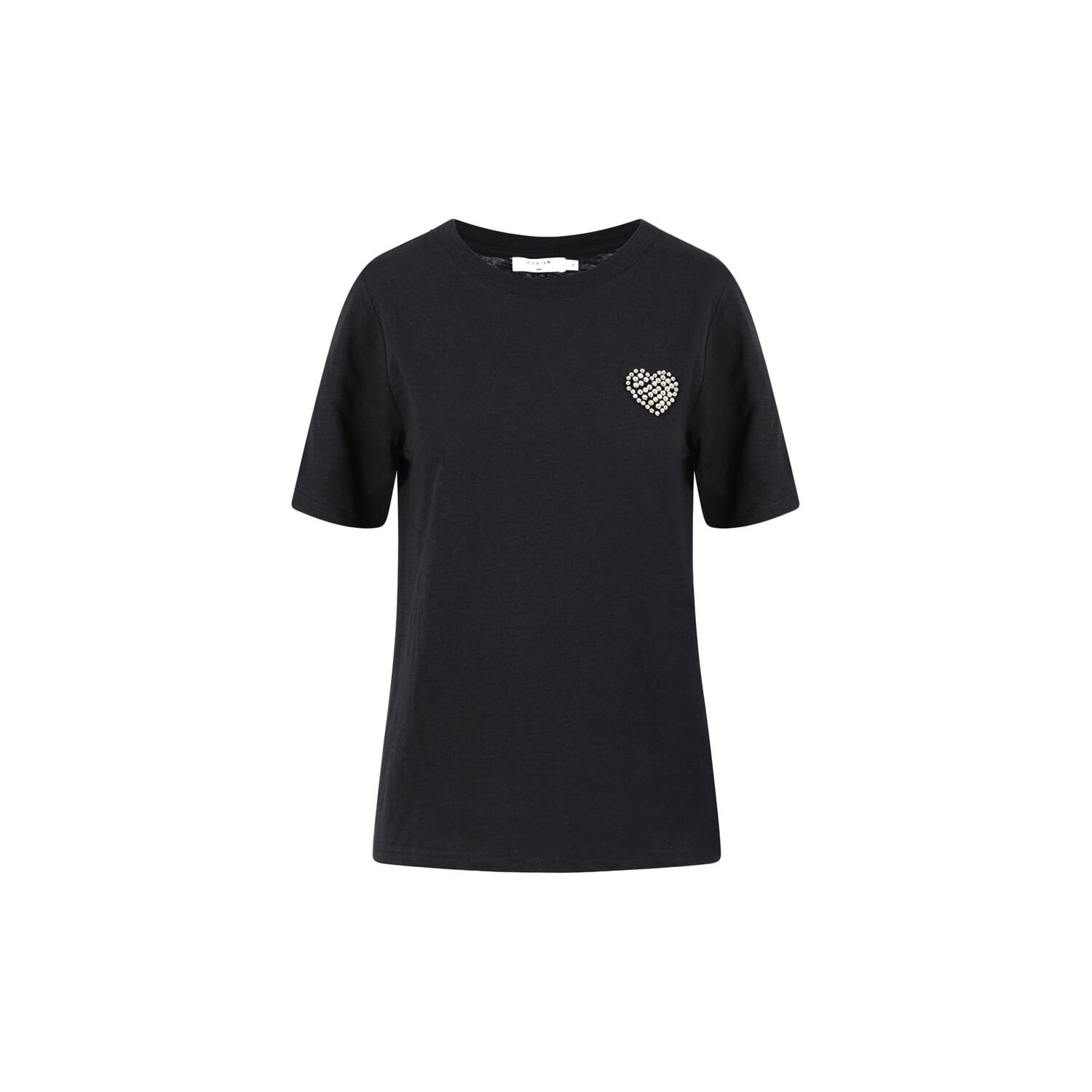 T-shirt with beaded heart patch - Mid sleeve, black