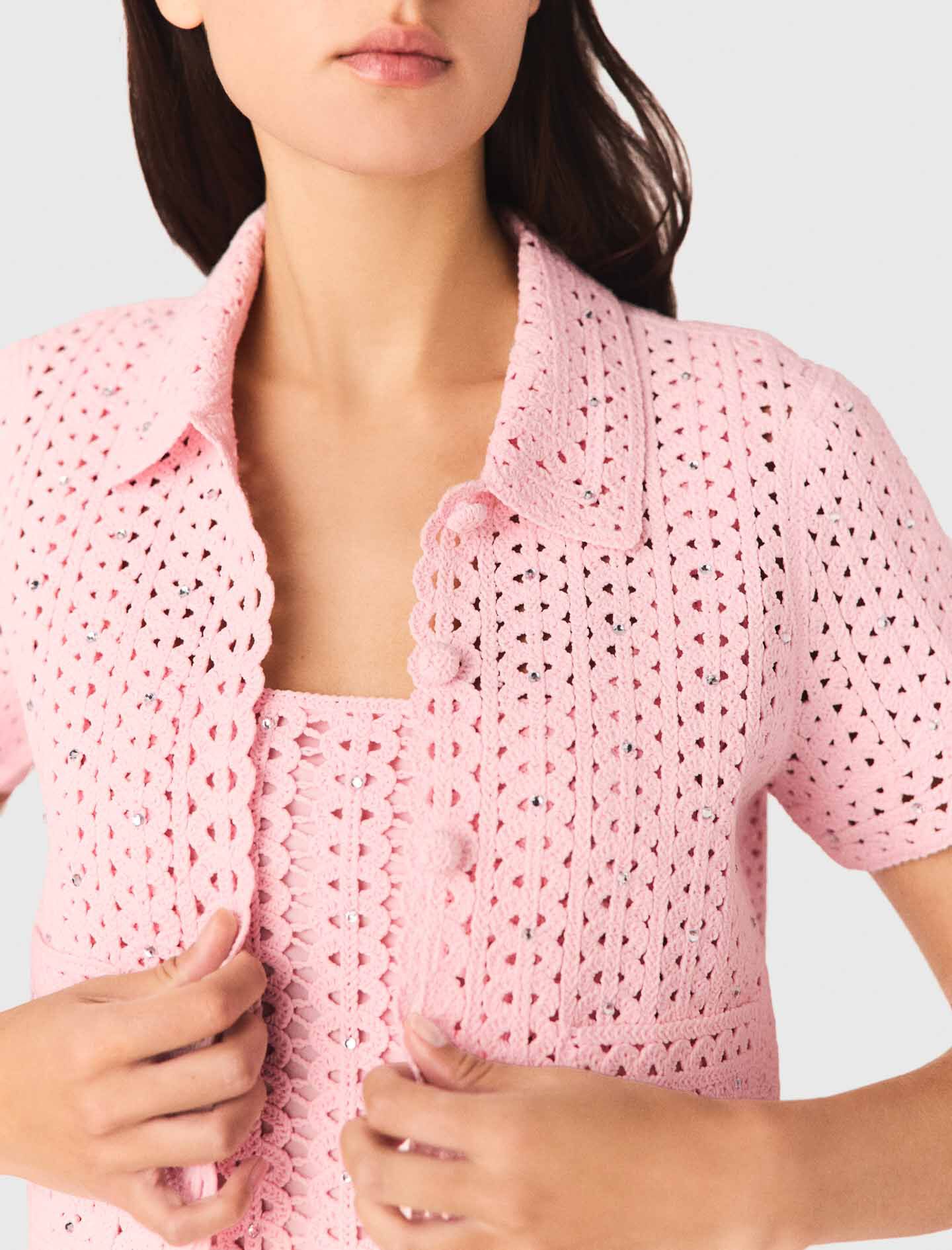 Cardigan en crochet strassé