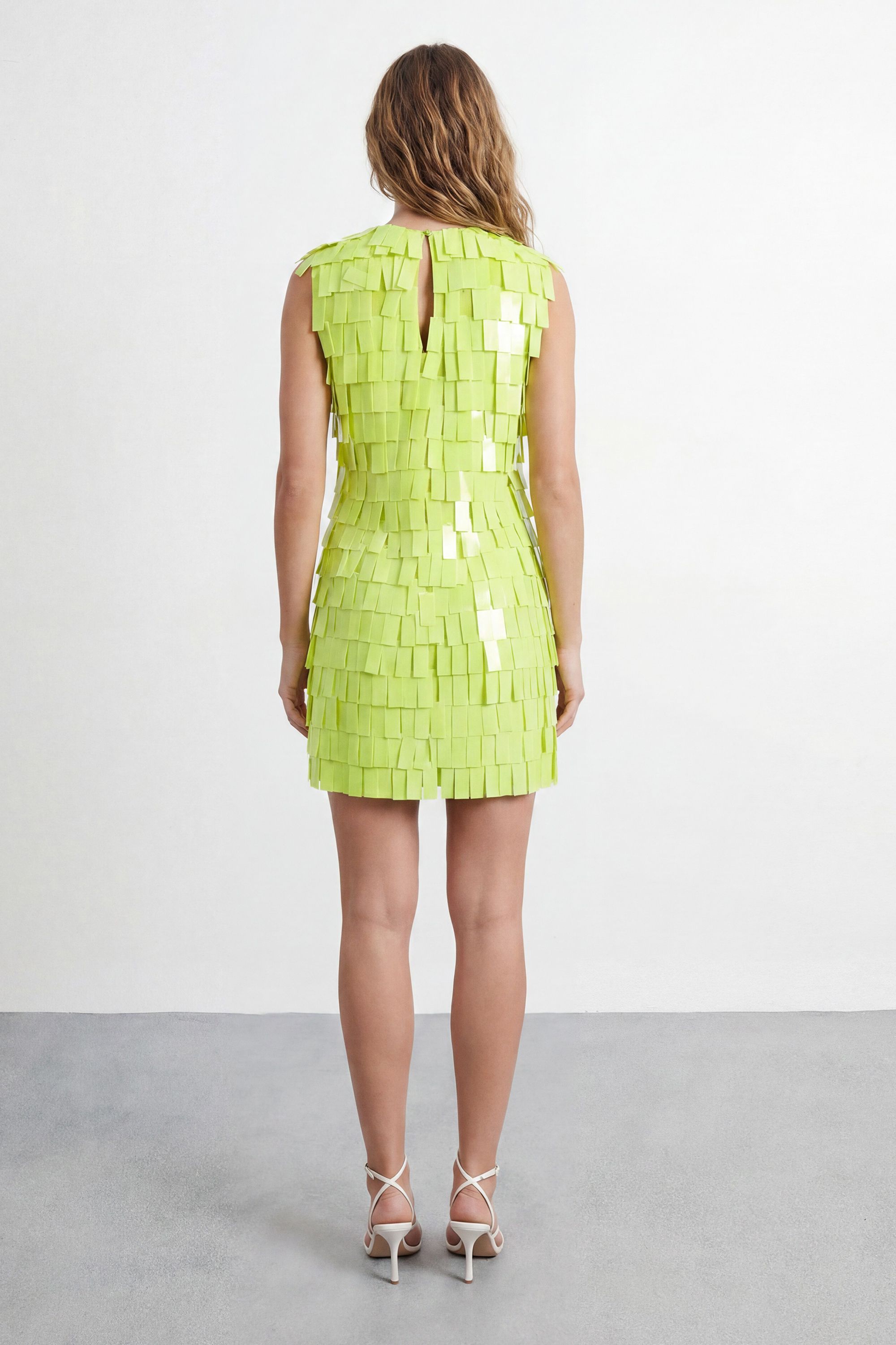 Warehouse Fringe Sequin Shoulder Pad Mini Dress