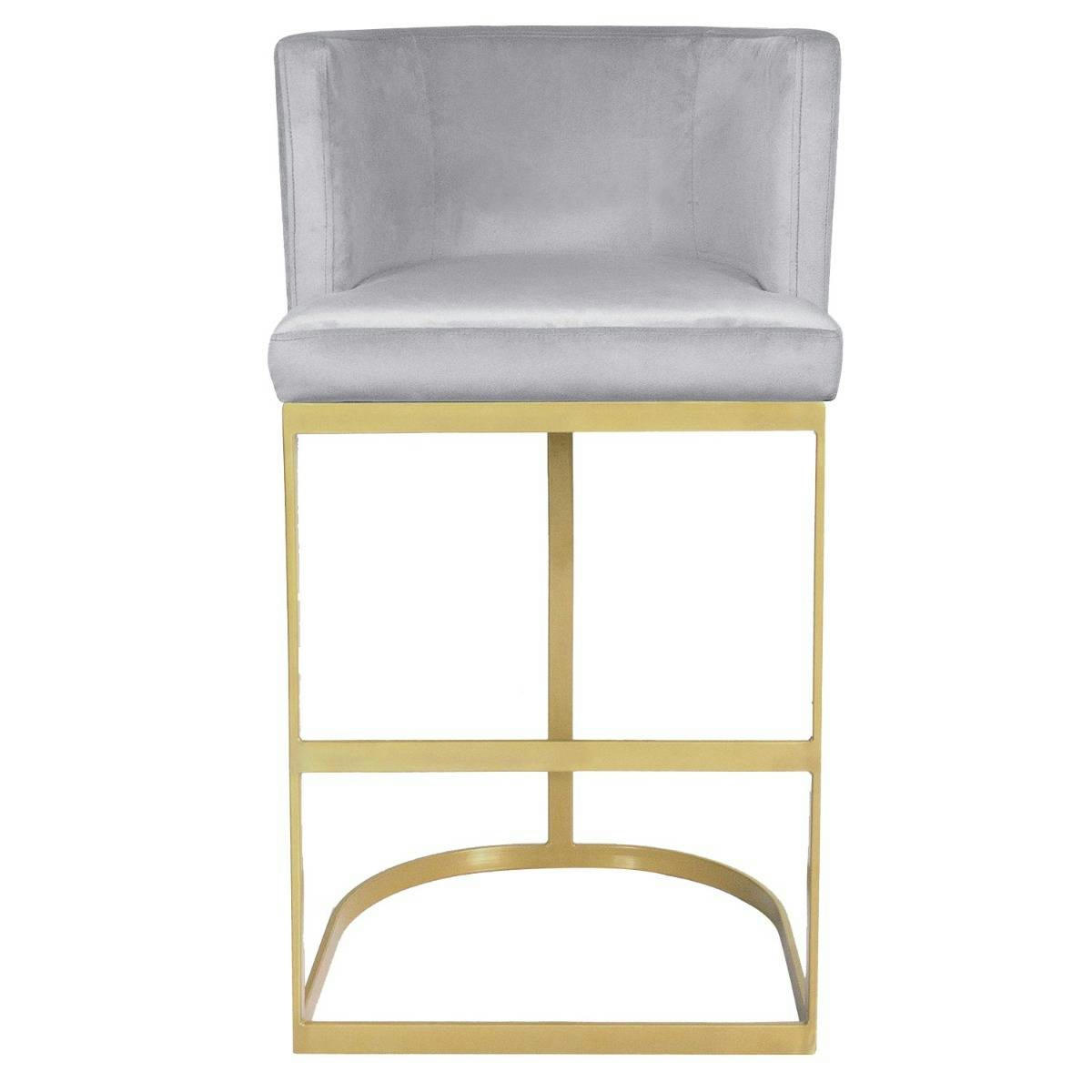 NOELLIE - Chaise de bar velours argent pieds or