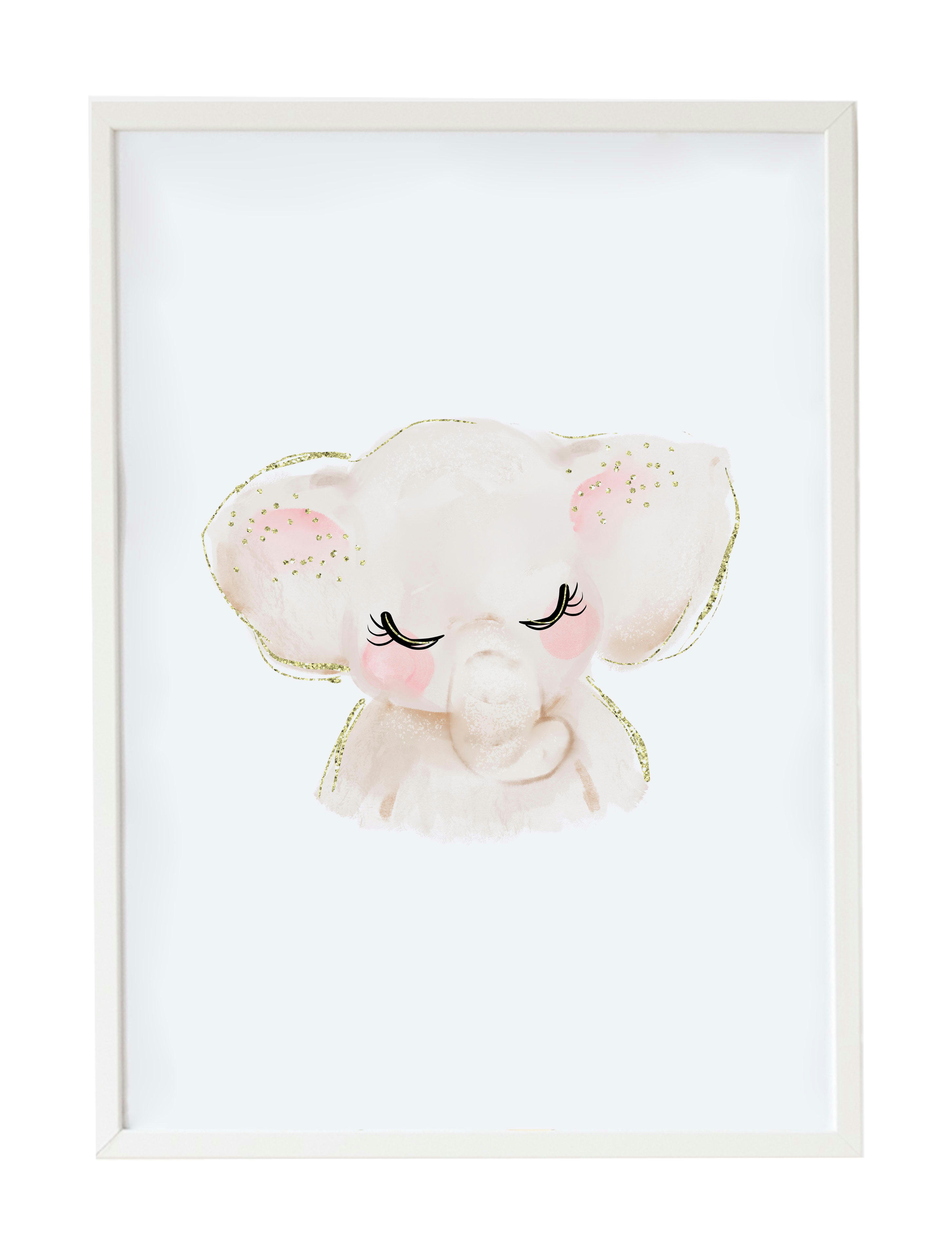 DECOWALL - Impression de éléphant encadrée en bois blanc 43X33 cm