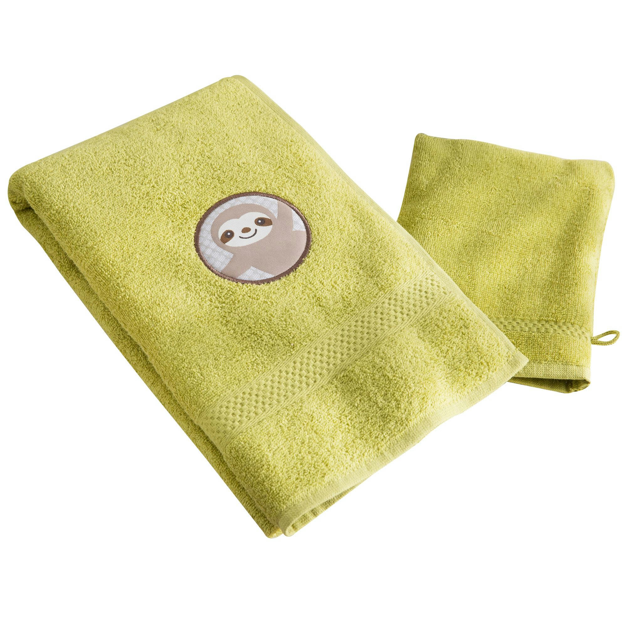 PETITES BETES - Serviette de toilette + gant 50x90 vert en coton