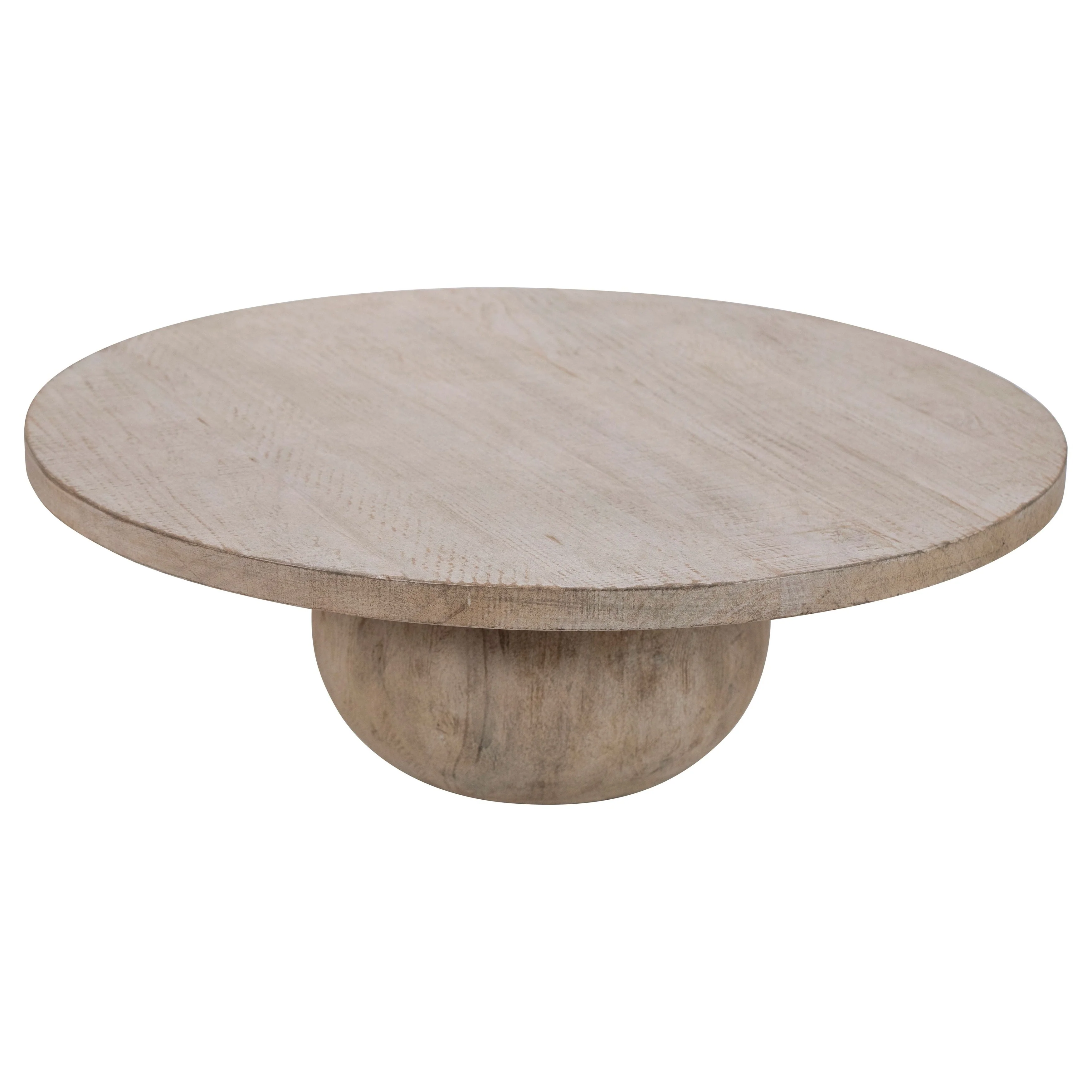 Sophia 42 Round Reclaimed Pine Modern Coffee Table with Ball Pedestal Base